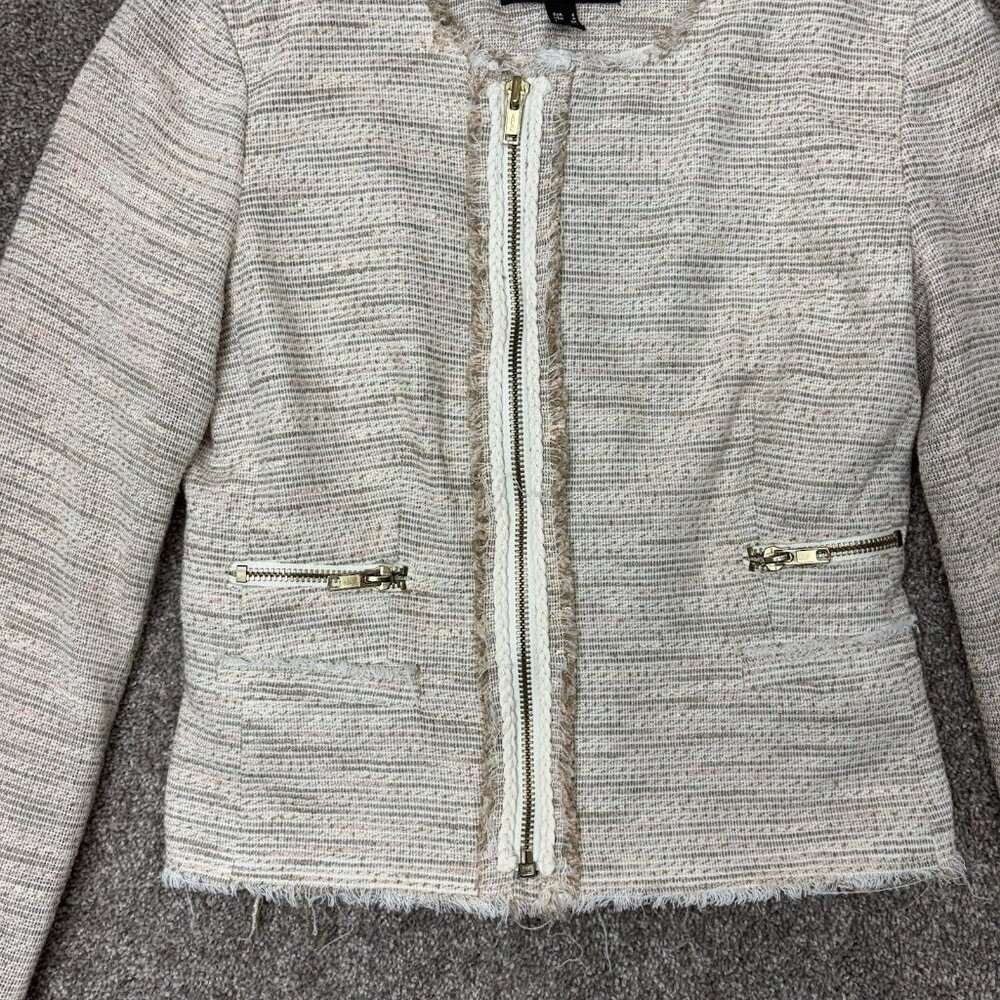 MNG Casual Women's Jacket Size 4 Beige Full Zip Lined Pockets Long Sleeves EUC - Picture 5 of 14